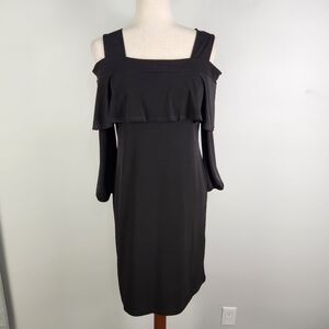 EUC Chico's Black Rosemary Cold‎ Shoulder Ruffle Dress Stretch Size 0/US 4 #713